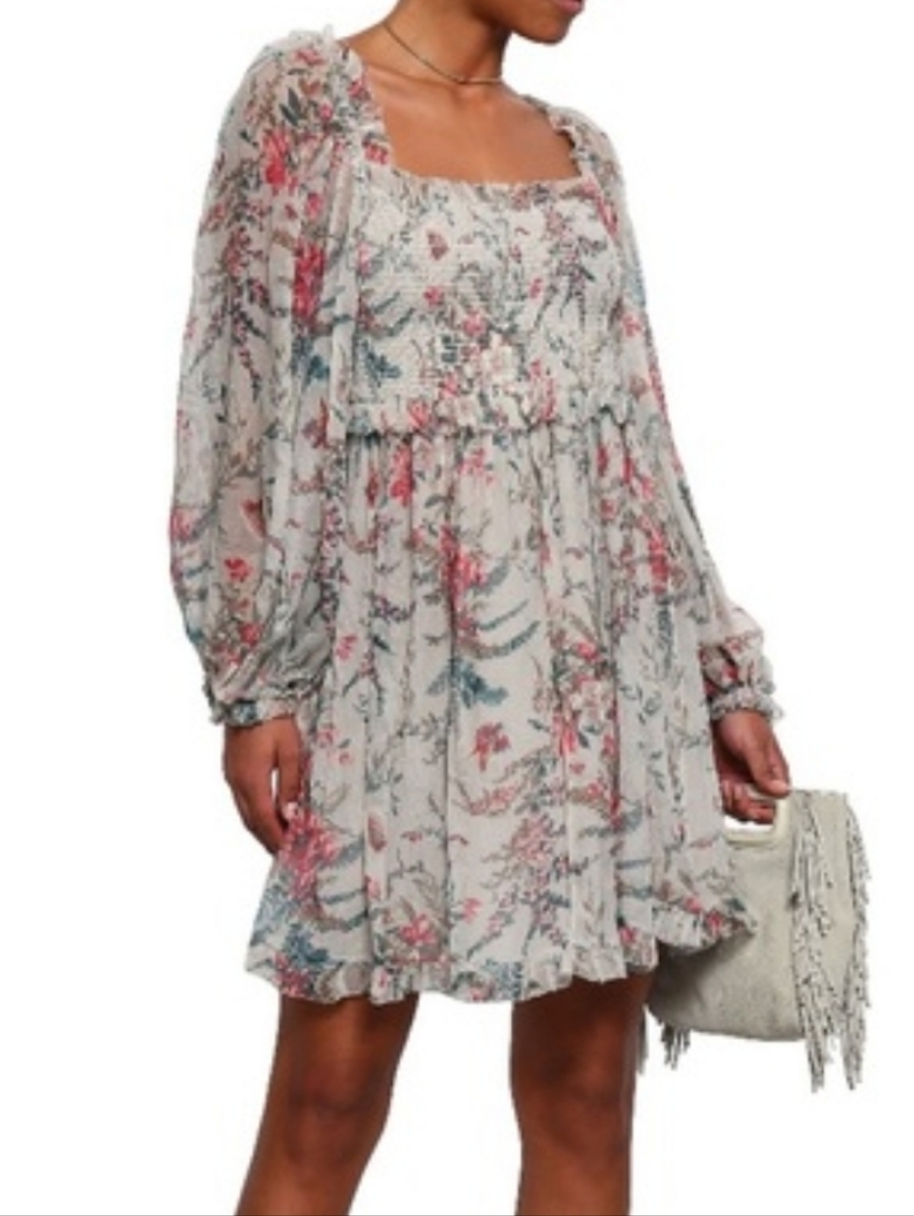 Zimmermann Bayou Flare Short Dress Floral Silk Balloon Sleeve Boho Size 1